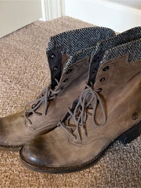 Timberland Gray Brown Leather Lace-Up Ankle Boots